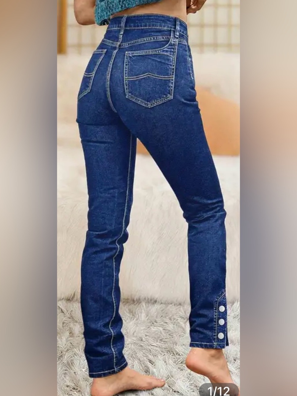 Flamingals Button Decor Stitch Detail High Waist Skinny Jeans